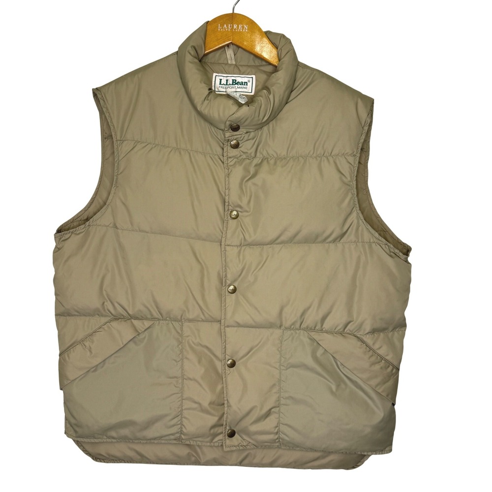 Vintage‎ L.L. Bean Down Puffer Vest Large Mens Tan Made in USA